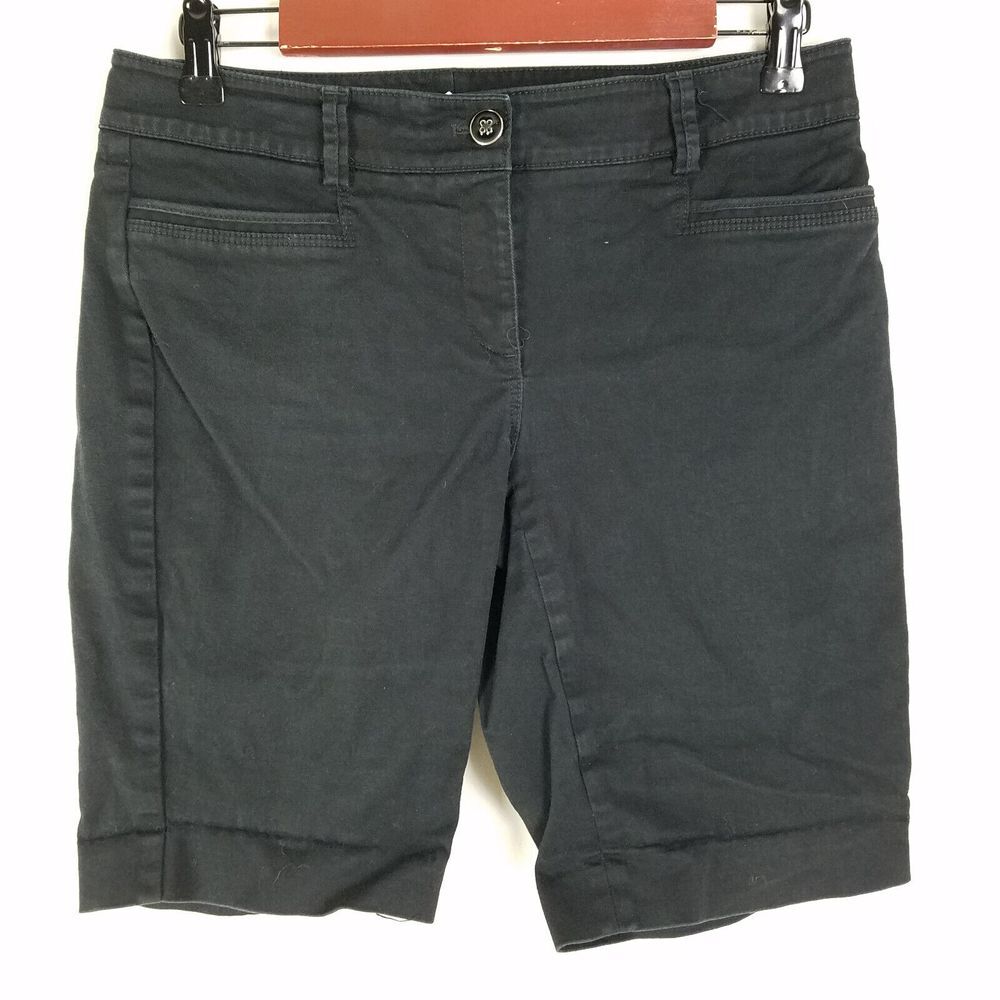White House Black Market Denim Shorts Womens 4 Black Low Rise Bermuda Dark Wash